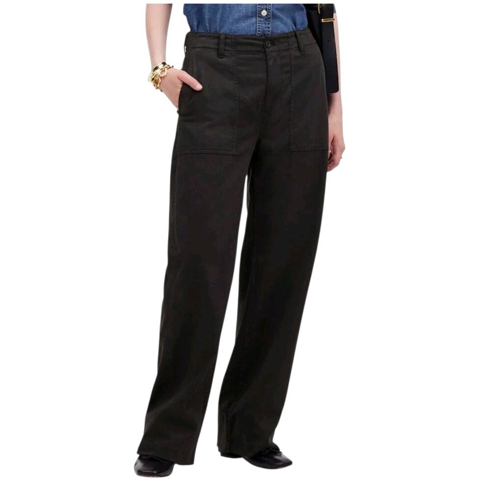 Madewell Low Slung‎ Baggy Wide Leg Utility Pants Black Cotton Blend Twill 25